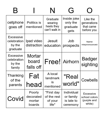 SHC Graduation 2022 Bingo Card