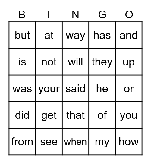SIGHT WORDS Bingo Card