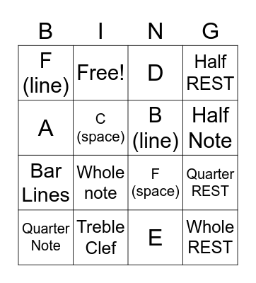 Music Notation BINGO Card