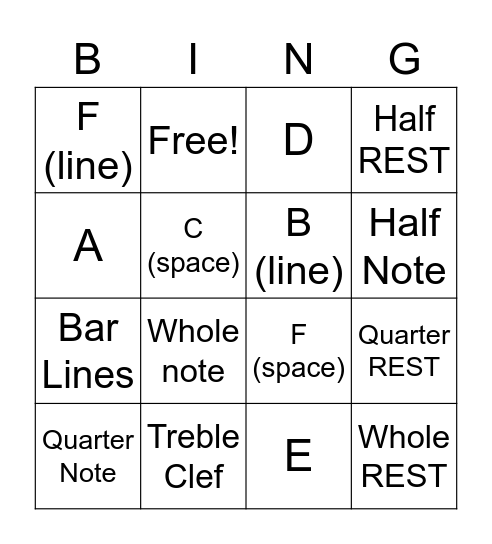 Music Notation BINGO Card