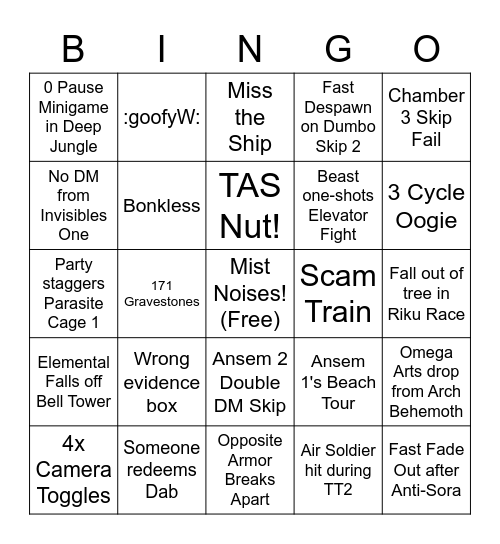 Beginner Any% Bingo Card