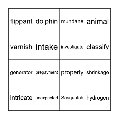 Guess the Word Bingo Card