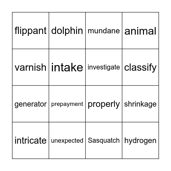 Guess the Word Bingo Card