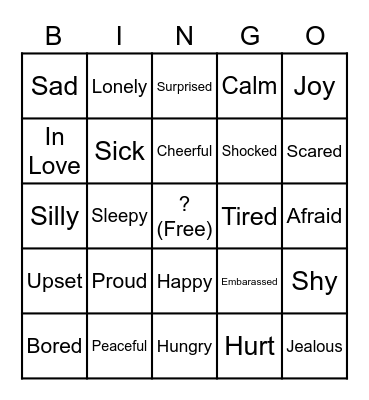 Feelings And Emotions Bingo Card