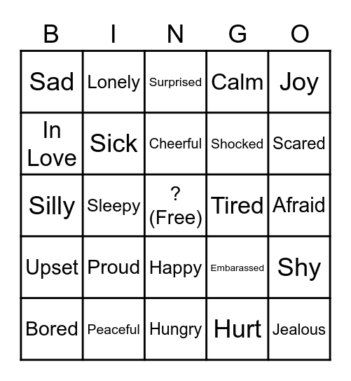 Feelings And Emotions Bingo Card