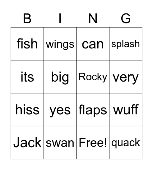 The Duck Pond Bingo Card
