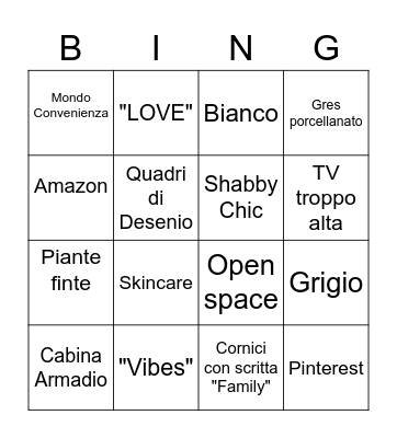 Home Tour Italiano Bingo Card