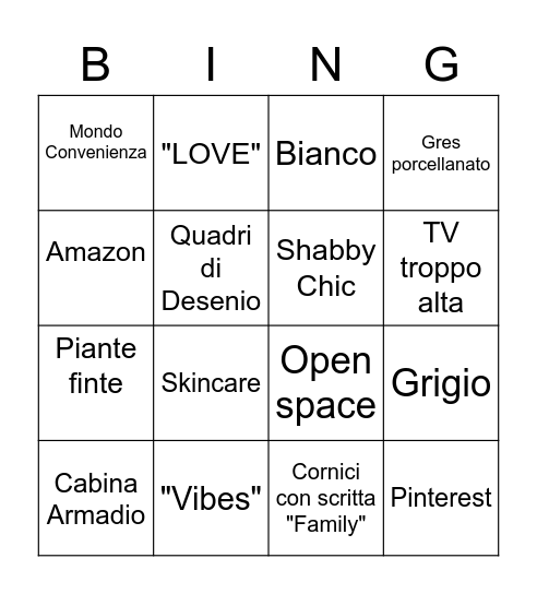 Home Tour Italiano Bingo Card