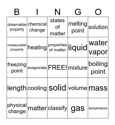 Matter Bingo Card