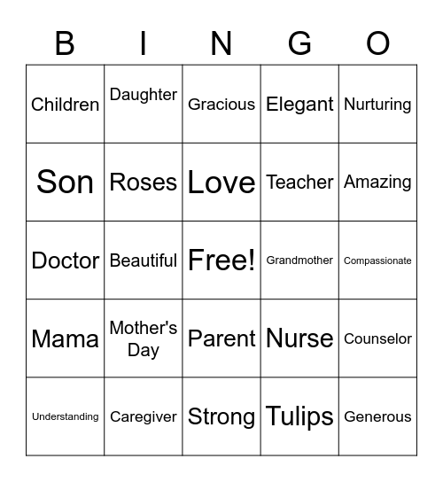 Mother's Day Bingo Card