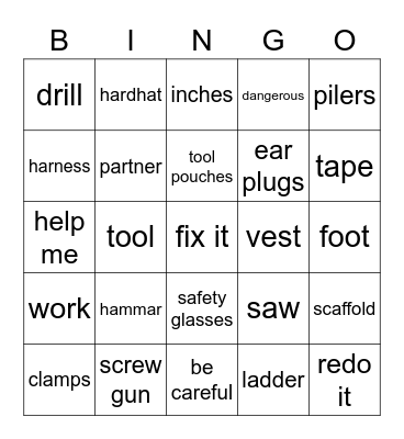Tools Bingo Card
