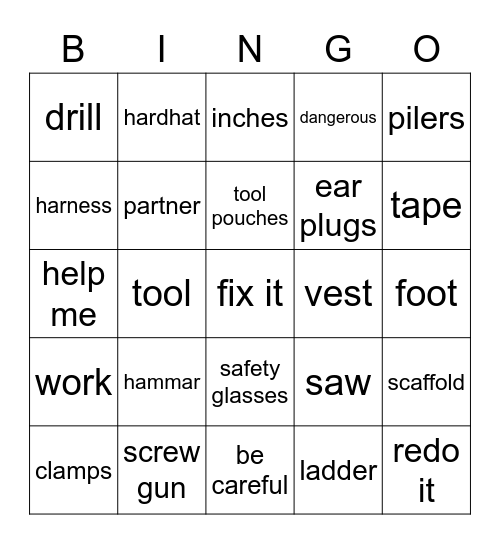 Tools Bingo Card