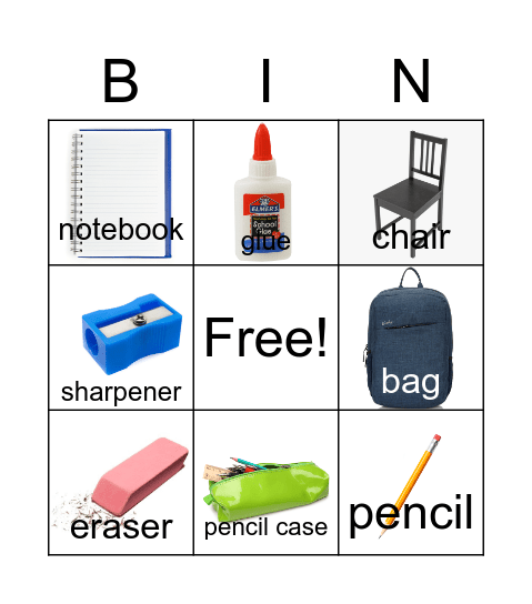 School supplies Bingo Card