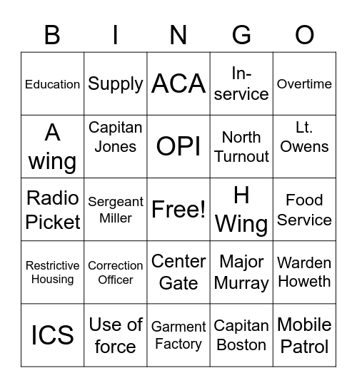 Hightower Bingo Card