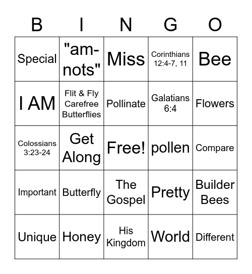 Bees & Butterflies Bingo Card