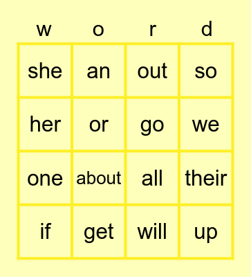 26-50 Common Words Bingo Card