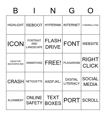 JH COMPUTER/TECHNOLOGY BINGO Card