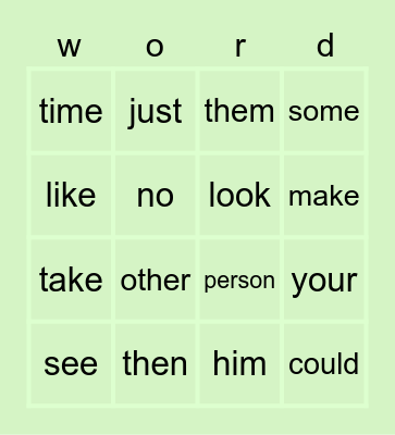 51-75 Common Words Bingo Card