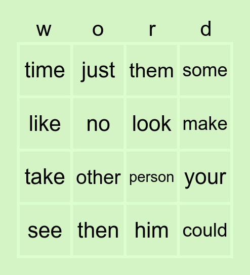 51-75 Common Words Bingo Card