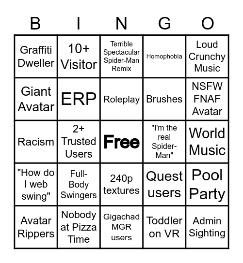 Spider-Lair Public Lobby Bingo Card