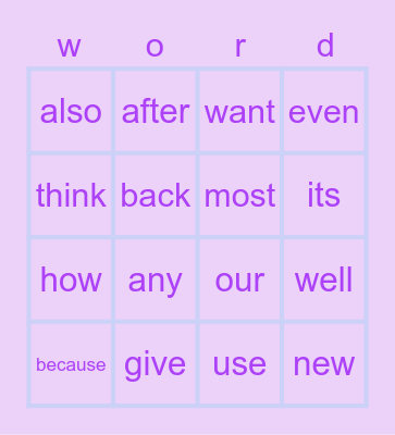 75 - 100 Common Words Bingo Card