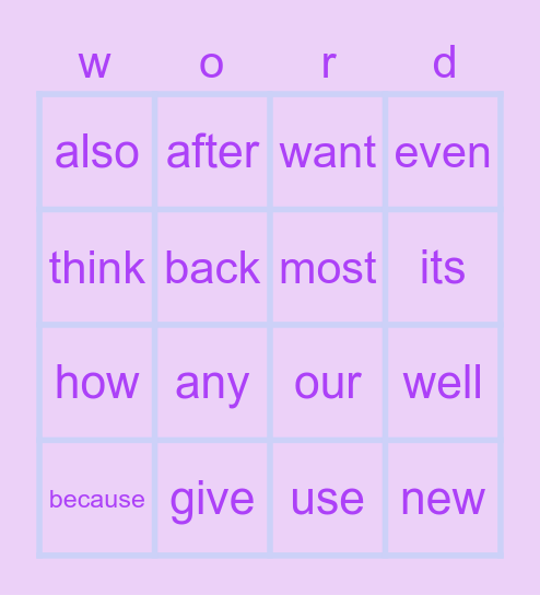 75 - 100 Common Words Bingo Card
