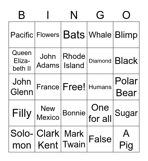 Trivia Bingo Card