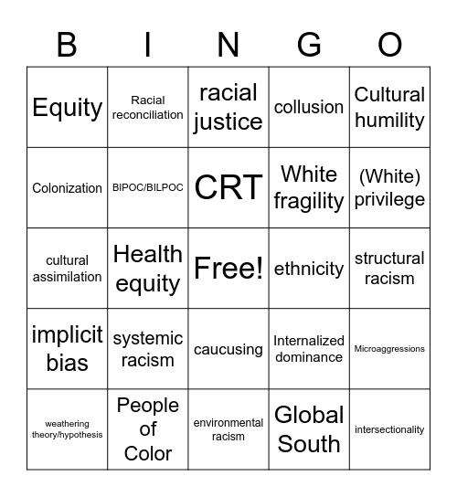 Antiracist Glossary Bingo Card