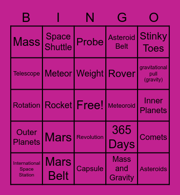 Science 6 Space Science Review Bingo Card