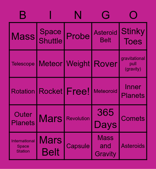 Science 6 Space Science Review Bingo Card