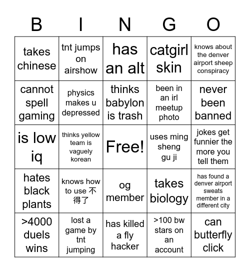 Denver Airport Sweats Bingo Card