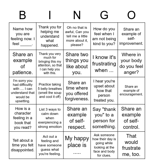 Empathy Bingo Card