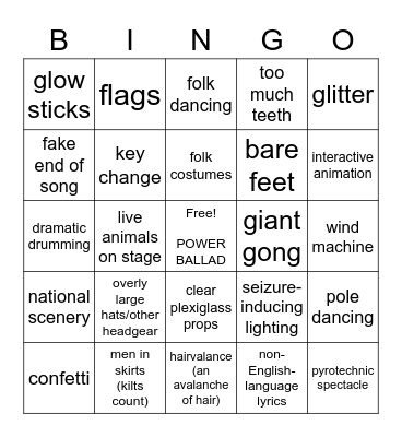 EUROVISION BINGO! Bingo Card