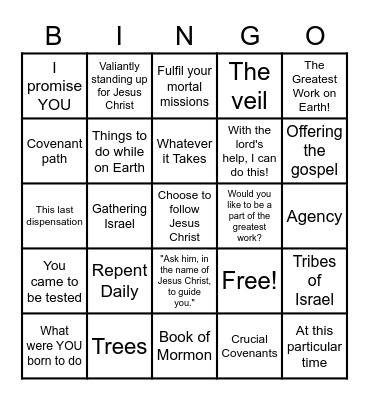 Hope of Israel Bingo Card