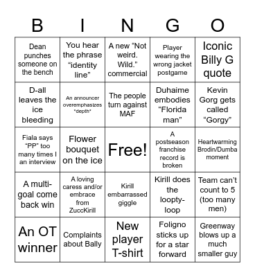 Wild Playoffs 2022 Bingo Card