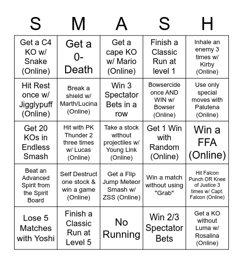 Smash Bingo Card