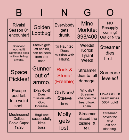 Streamer DRG Bug-ingo! Bingo Card