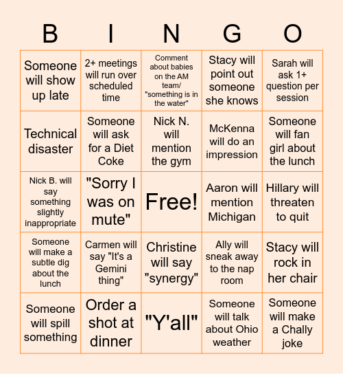 AM Onsite Bingo Card