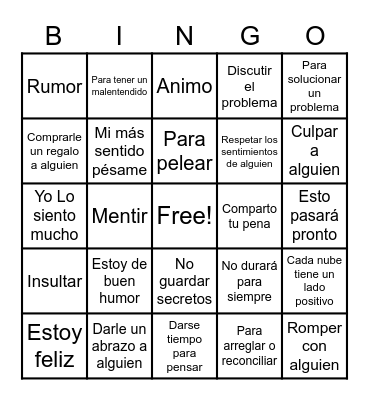 PROYECTO FINAL ESPANOL 3 Bingo Card