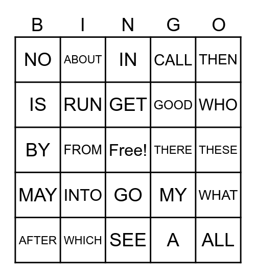 Sight Words 01 Bingo Card