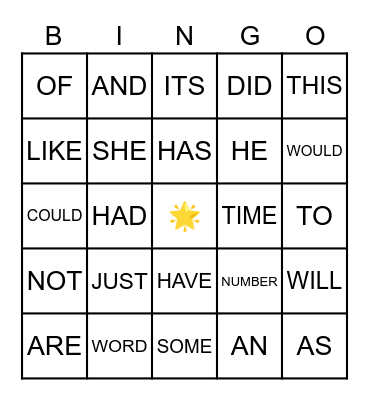Sight Words 02 Bingo Card