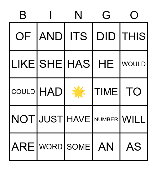 Sight Words 02 Bingo Card