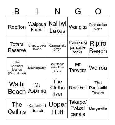 MSD Kōrero - How many of our favourite spots in Aotearoa have you visited? Bingo Card