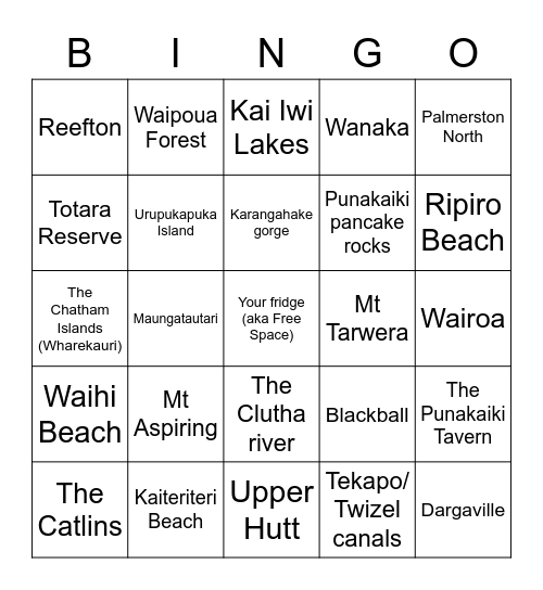 MSD Kōrero - How many of our favourite spots in Aotearoa have you visited? Bingo Card