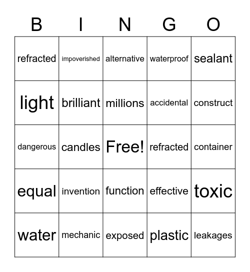 A Bright Idea Bingo Card