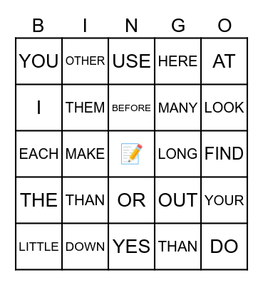 Sight Words 03 Bingo Card