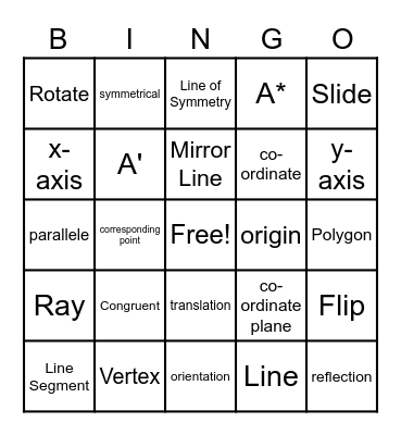 Transformational Geometry Bingo Card