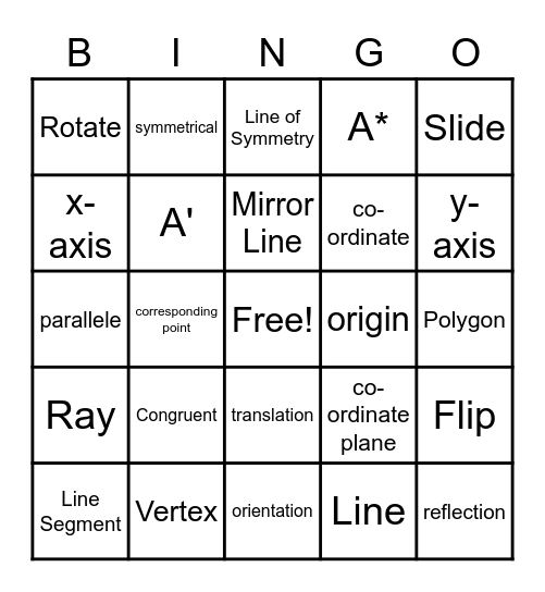 Transformational Geometry Bingo Card