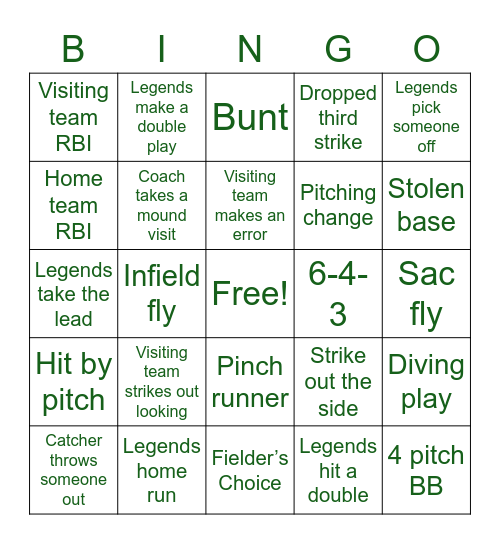Big 5 Be Legendary Bingo Card