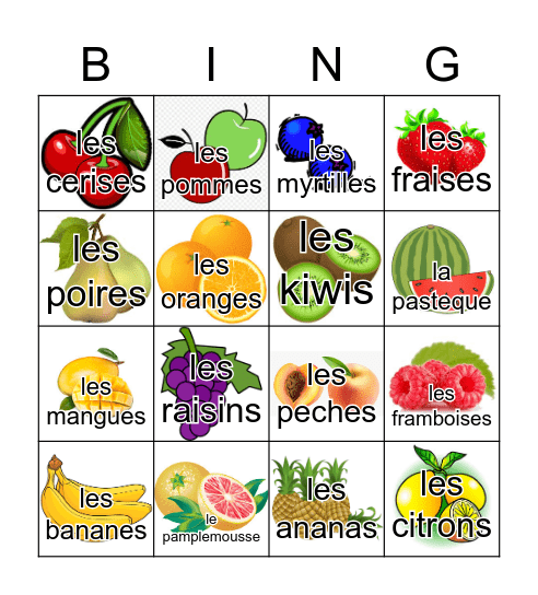 Les Fruits Bingo Card